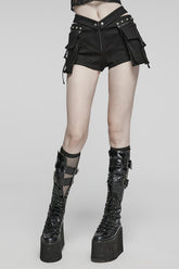 Shorts punk pour femmes avec rivets et boucle noire